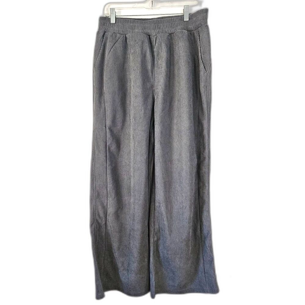 HALARA Gray High-Waisted Wide Leg Corduroy Pockets Large NWT